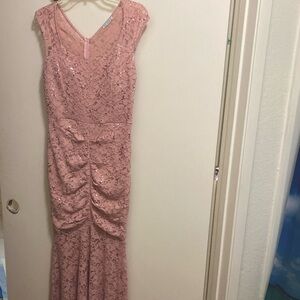 La Scala Rose Gold Pink Lace Maxi Dress M Medium Bust 36” Length 57”
